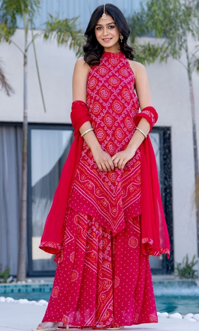 Cerise Pink Bandhej Sharara Set