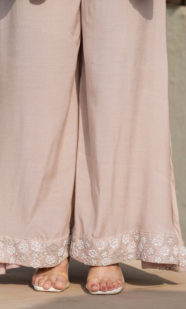 Champagne Embroidered Cape With Palazzo & Top Set