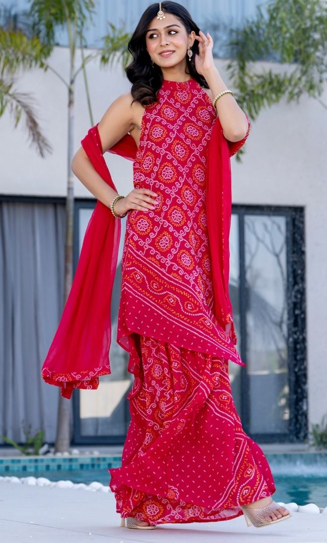 Cerise Pink Bandhej Sharara Set