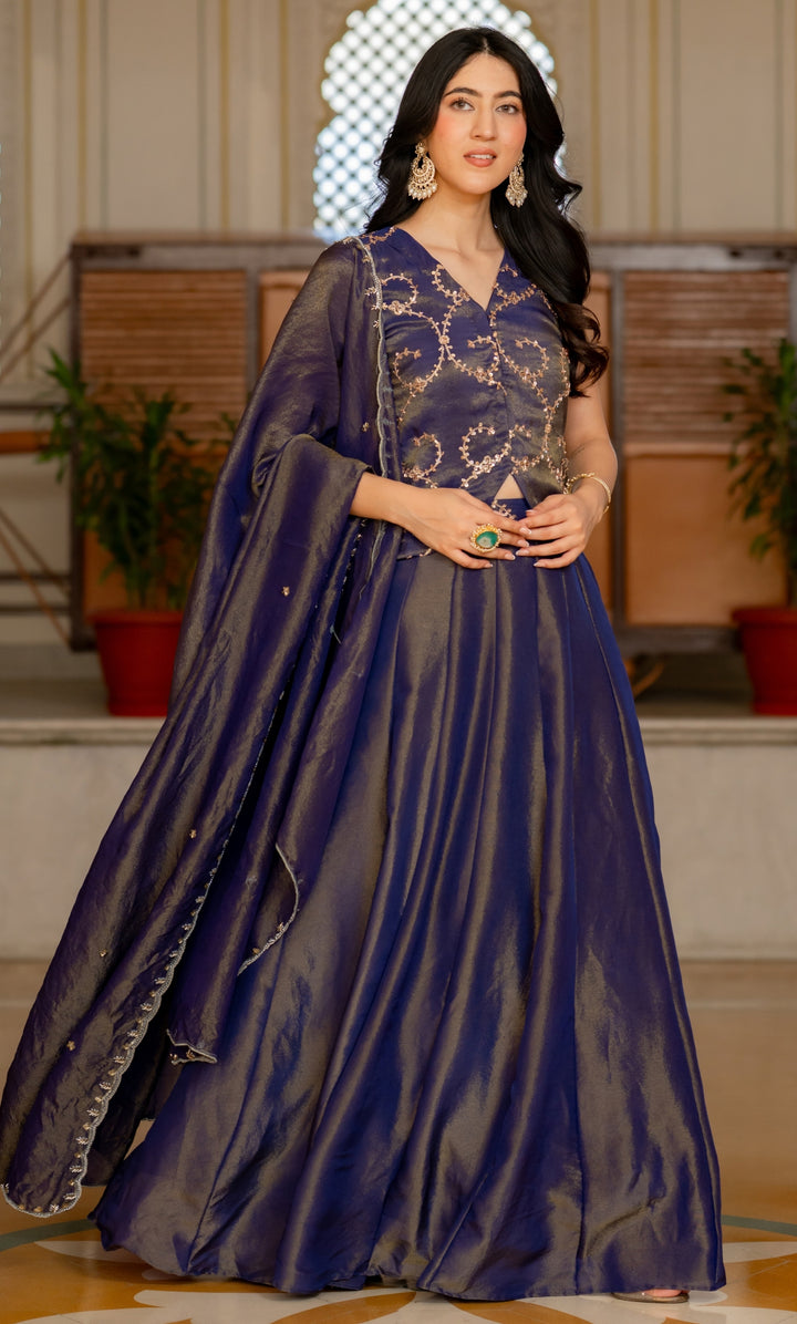 Sara Purple Tissue Lehenga Set
