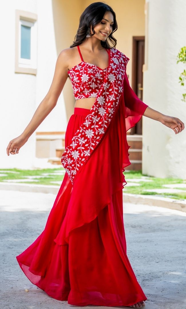 Noorani Pink Ruffle saree