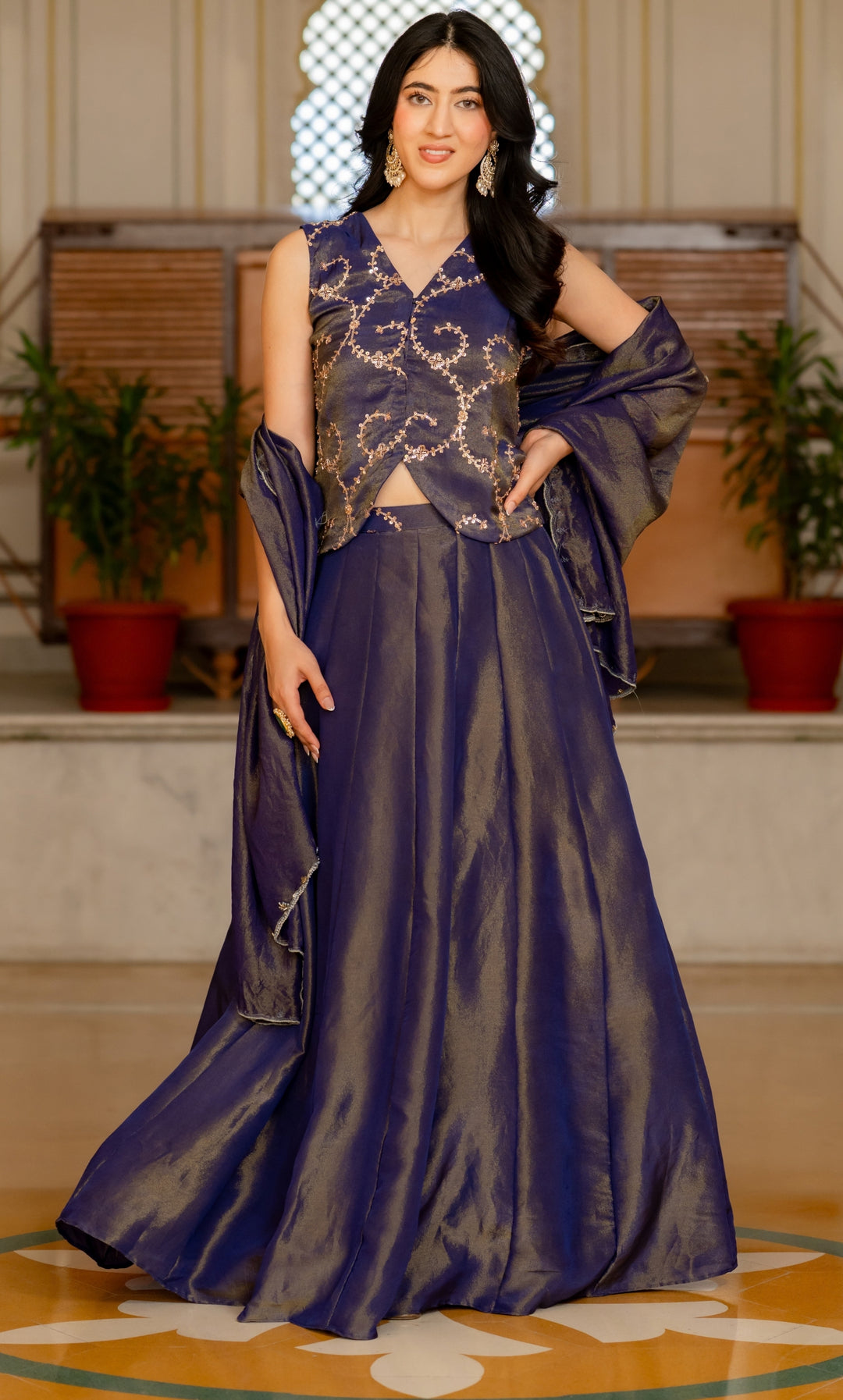 Sara Purple Tissue Lehenga Set