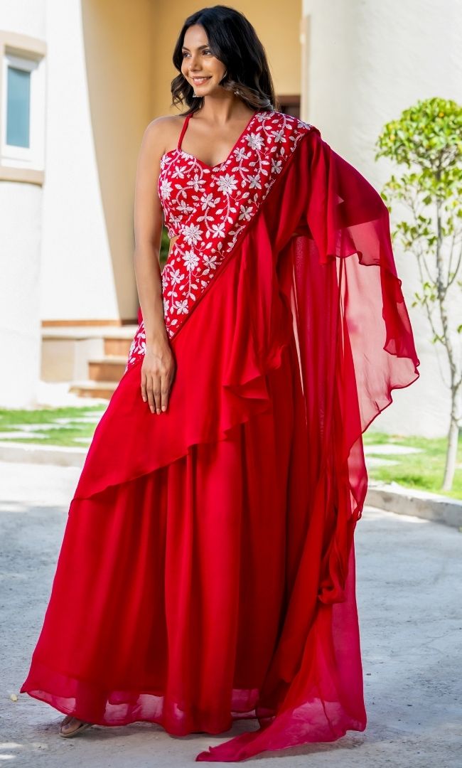 Noorani Pink Ruffle saree