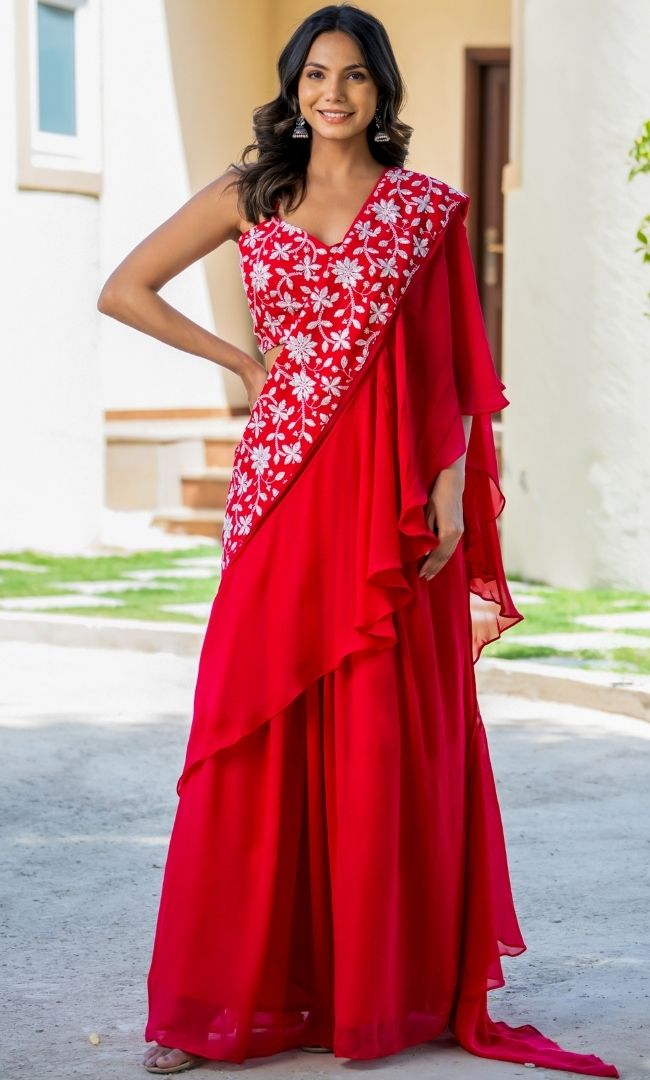 Noorani Pink Ruffle saree