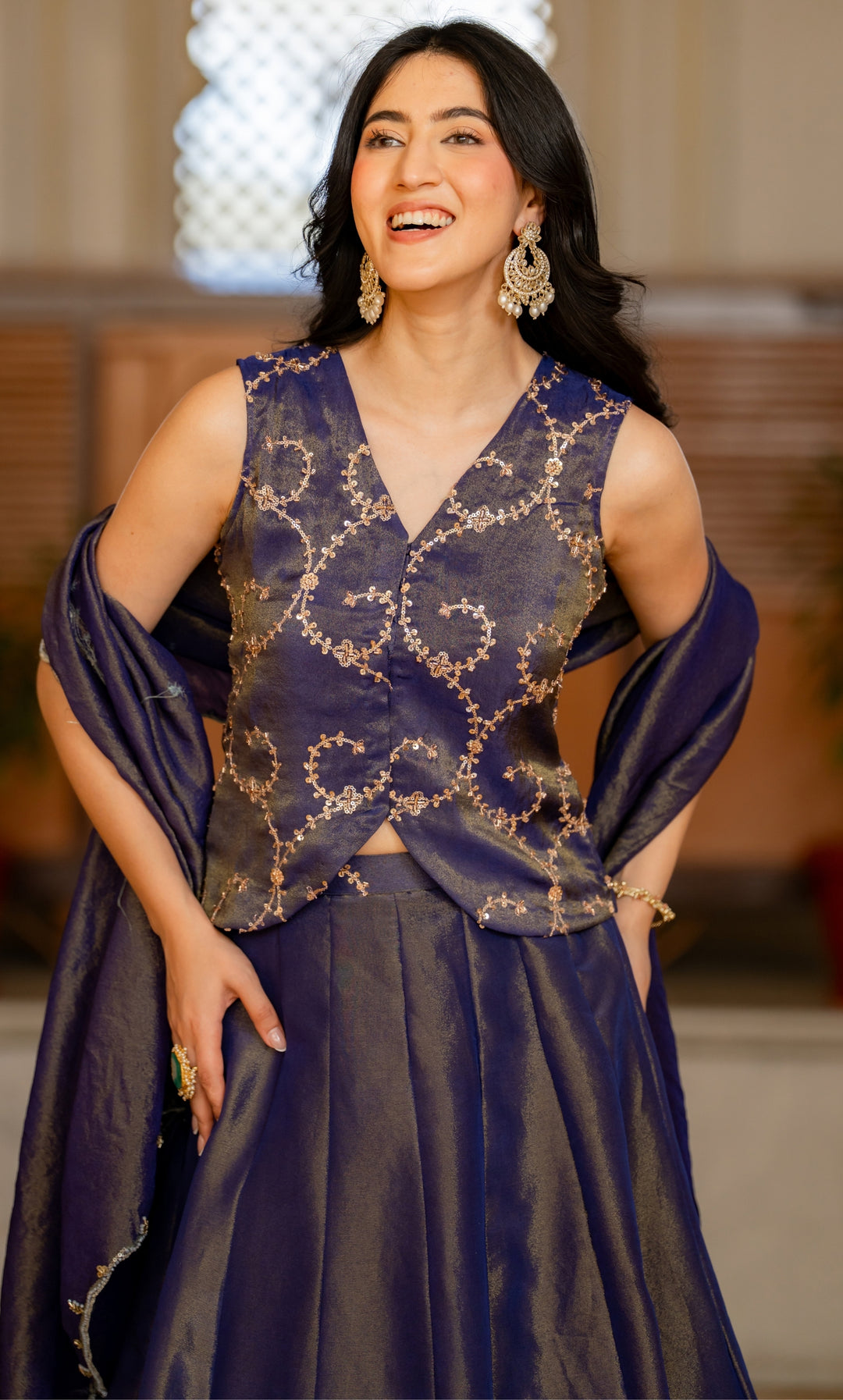 Sara Purple Tissue Lehenga Set