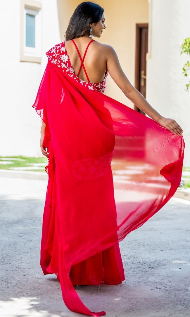 Noorani Pink Ruffle saree