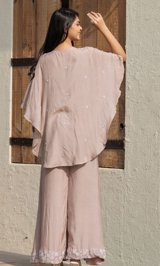 Champagne Embroidered Cape With Palazzo & Top Set