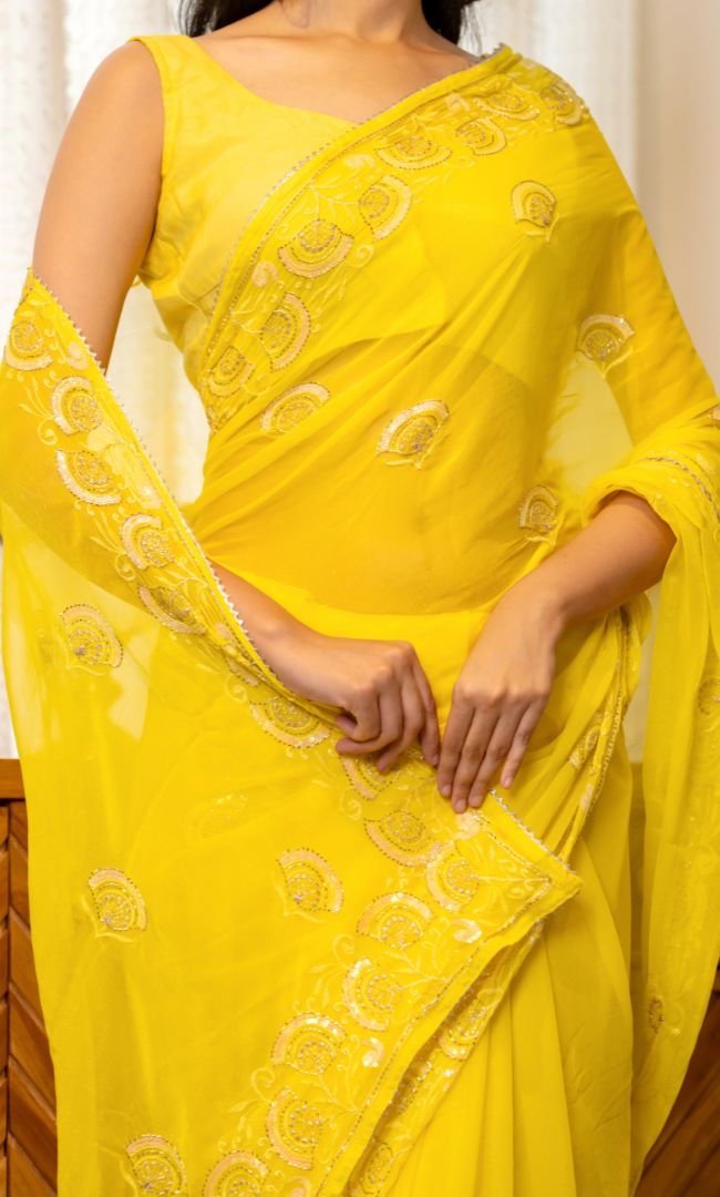 Golden Marigold Shimmer Saree