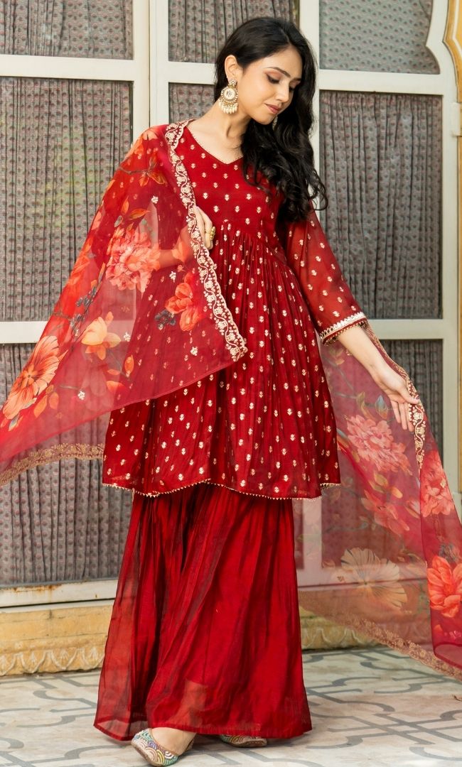Maroon Chanderi Sharara Set