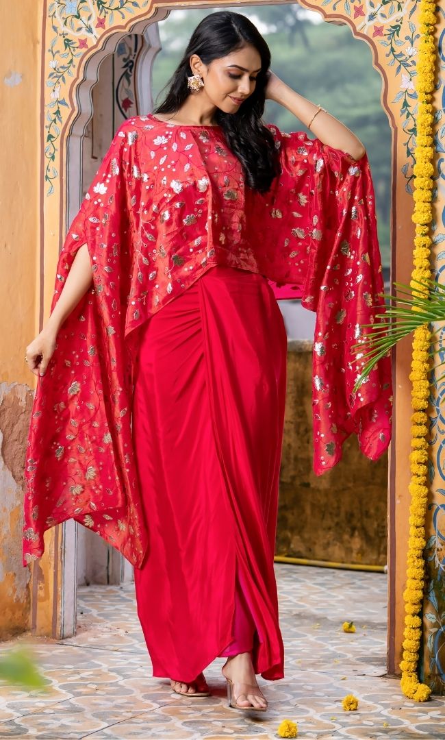 Sira Pink Skirt Cape Set