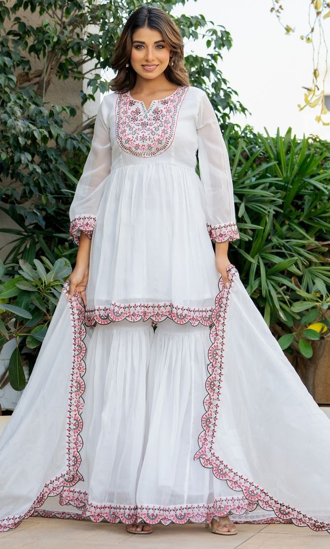 Swan White Organza Sharara Set