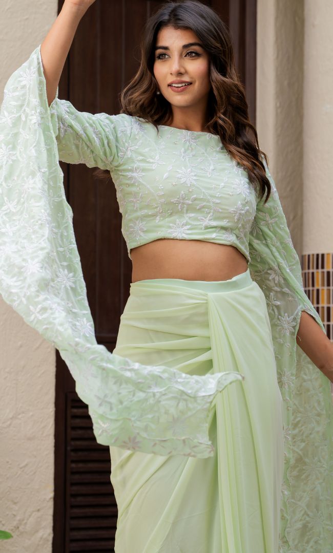 Divine Pastel Green Ethnic Skirt Set