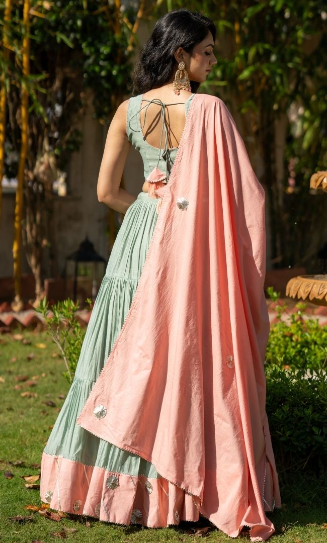 Gul Pista Lehenga Set