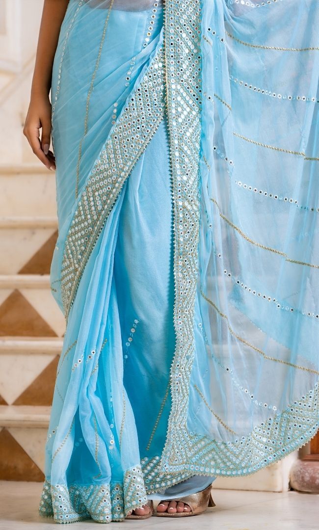 Light Blue Mirror Work Saree