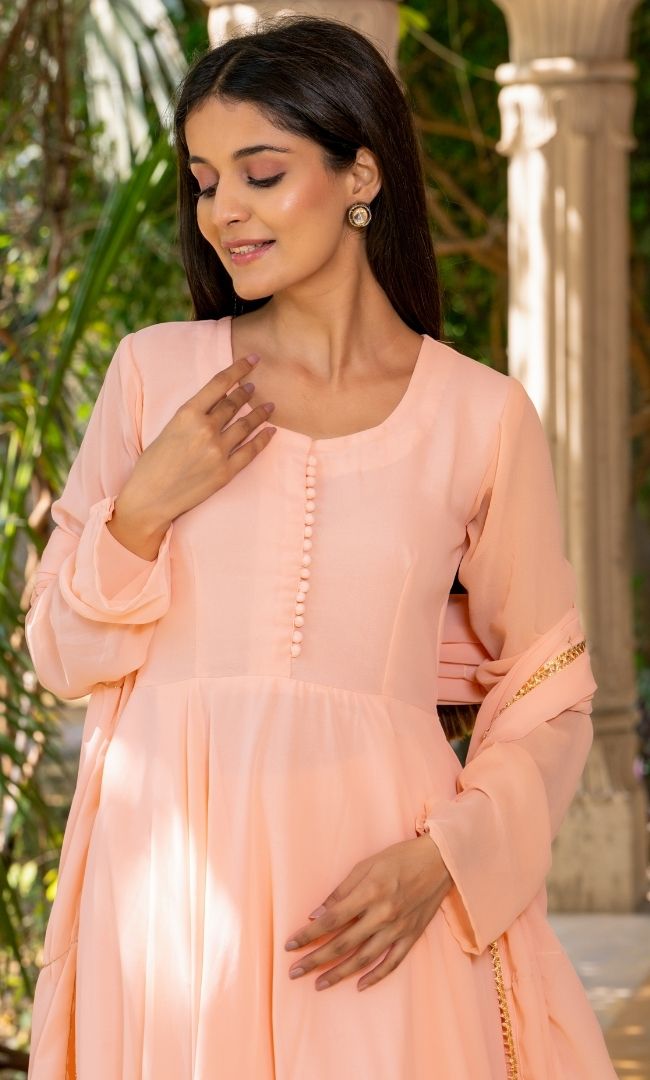 Peach Georgette Anarkali Set