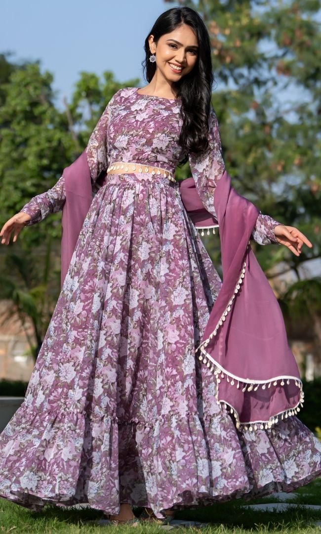 Mauve Floral Lehenga Set