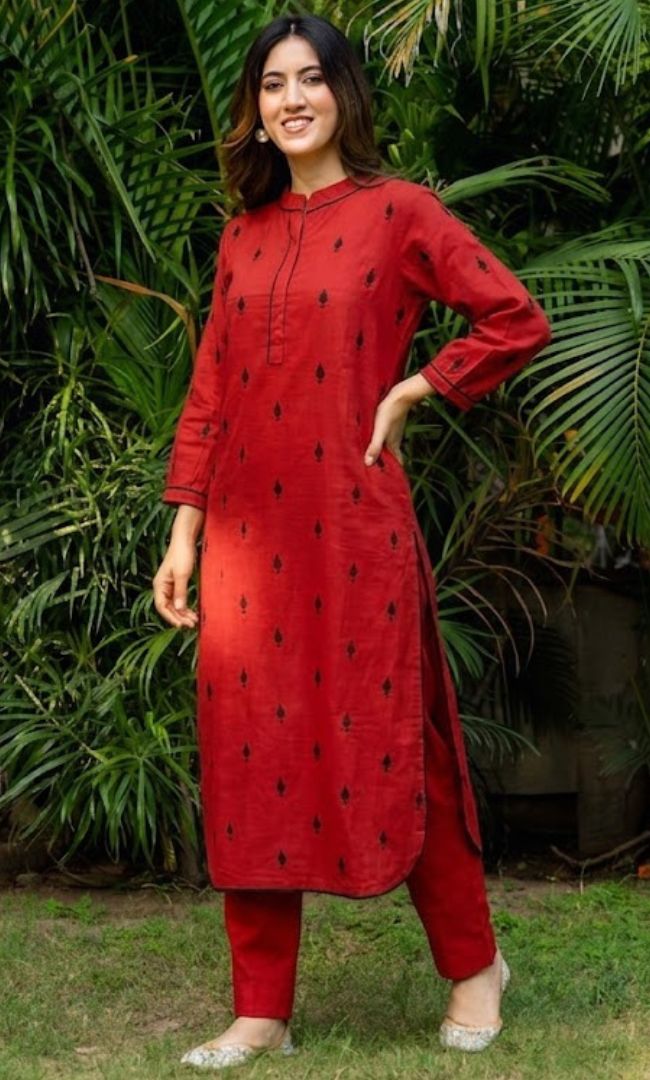 Red Pikes Spades Cotton Kurta Set