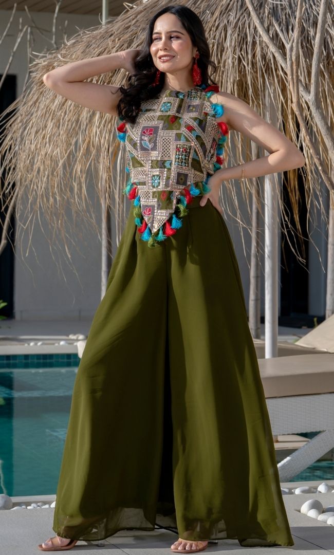 Arsh Green Top With Palazzo Set
