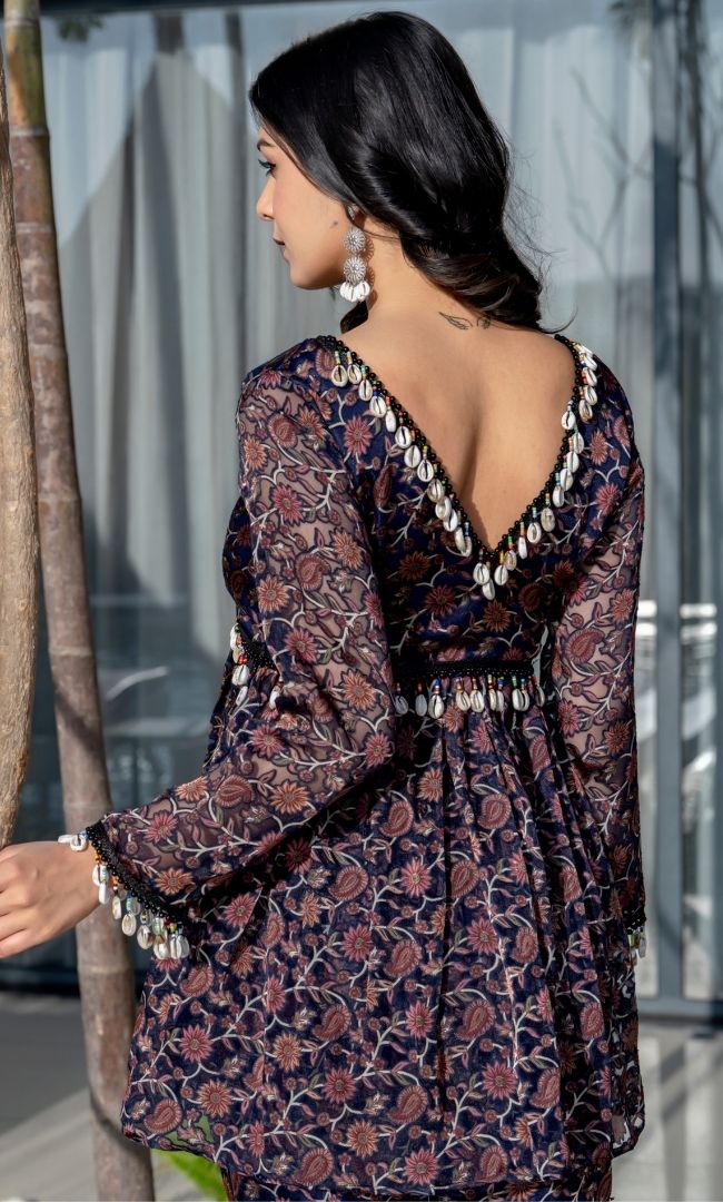 Navy Blue Shell Sharara Set