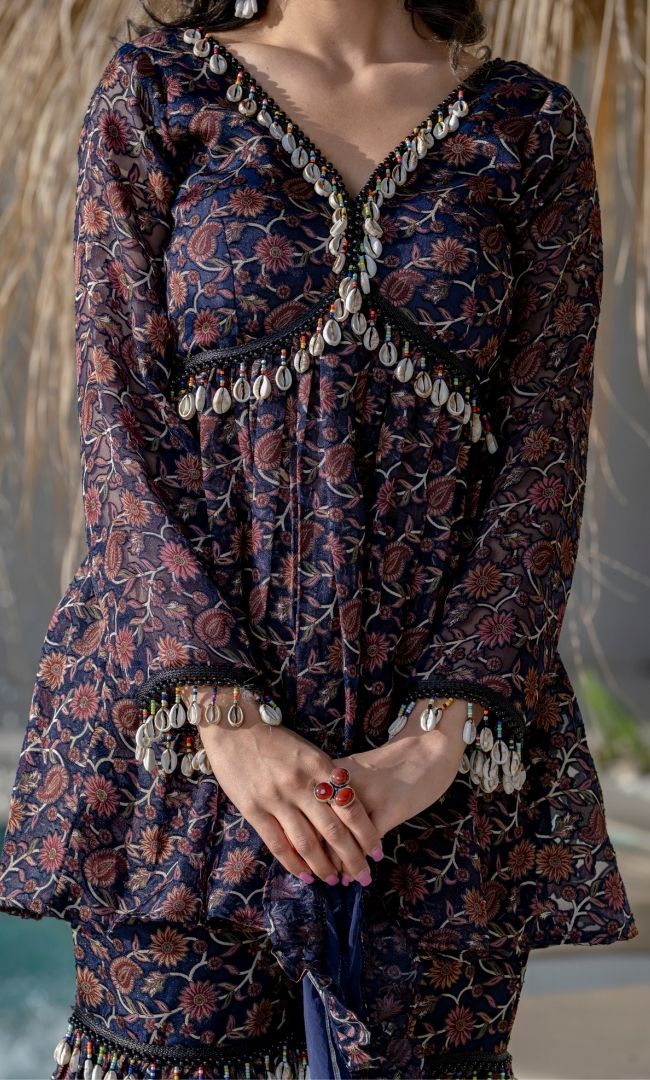 Navy Blue Shell Sharara Set