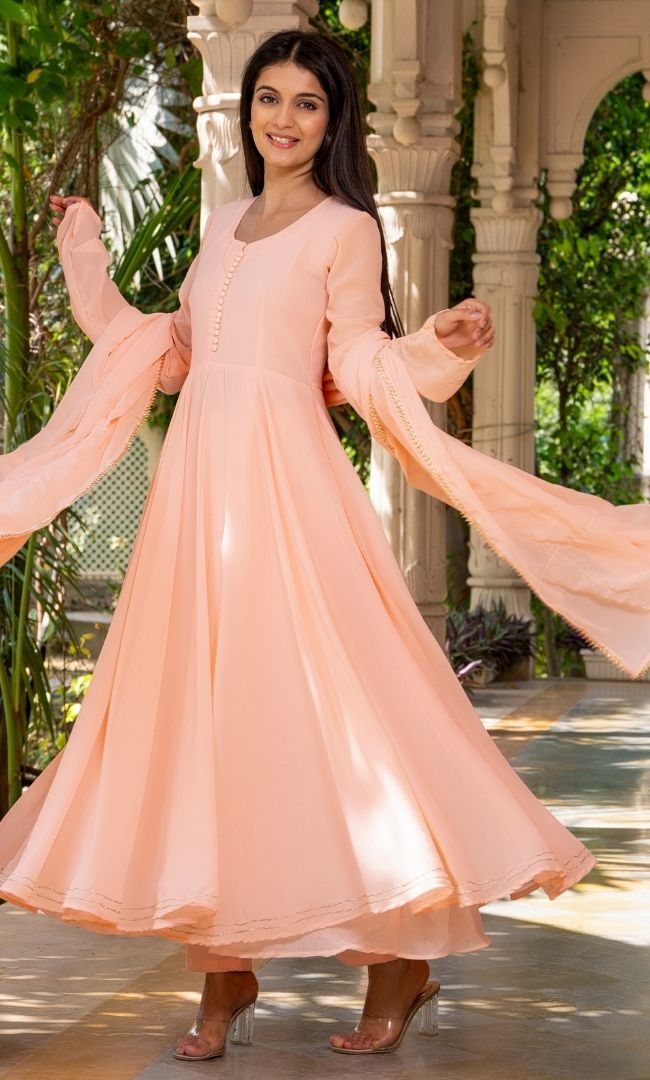 Peach Georgette Anarkali Set