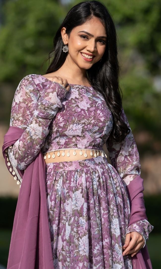 Mauve Floral Lehenga Set