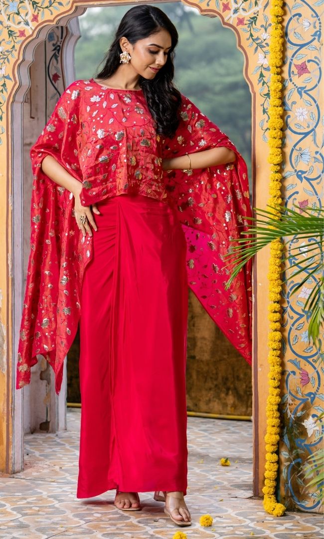 Sira Pink Skirt Cape Set