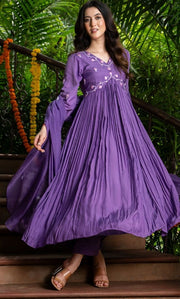 Velour Purple Anarkali Set
