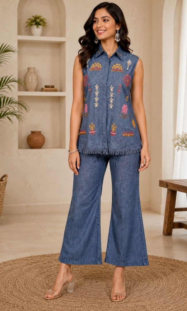 Indigo Boho Fring Co-ord Set
