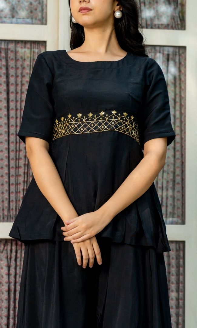 Pitch Black Muslin Sharara Set