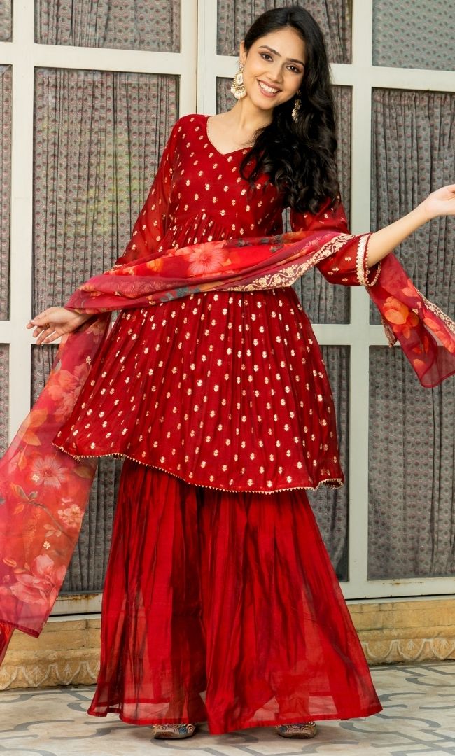 Maroon Chanderi Sharara Set