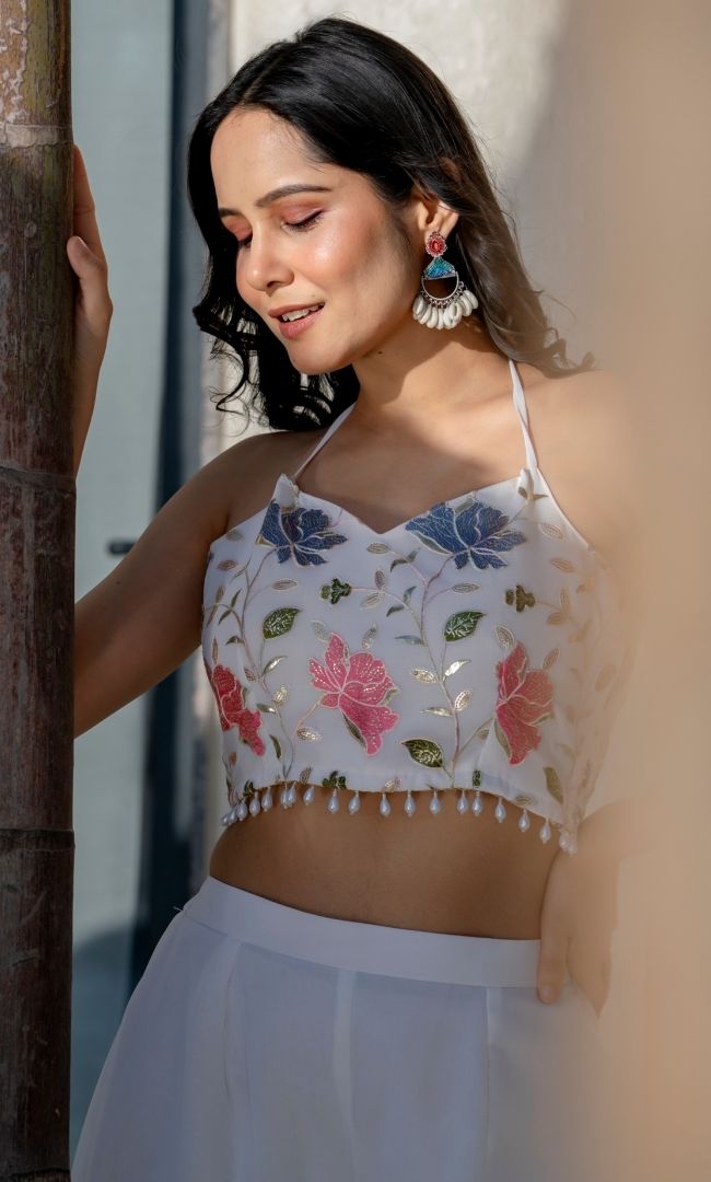 Moonflower Crop Top With Palazzo Set