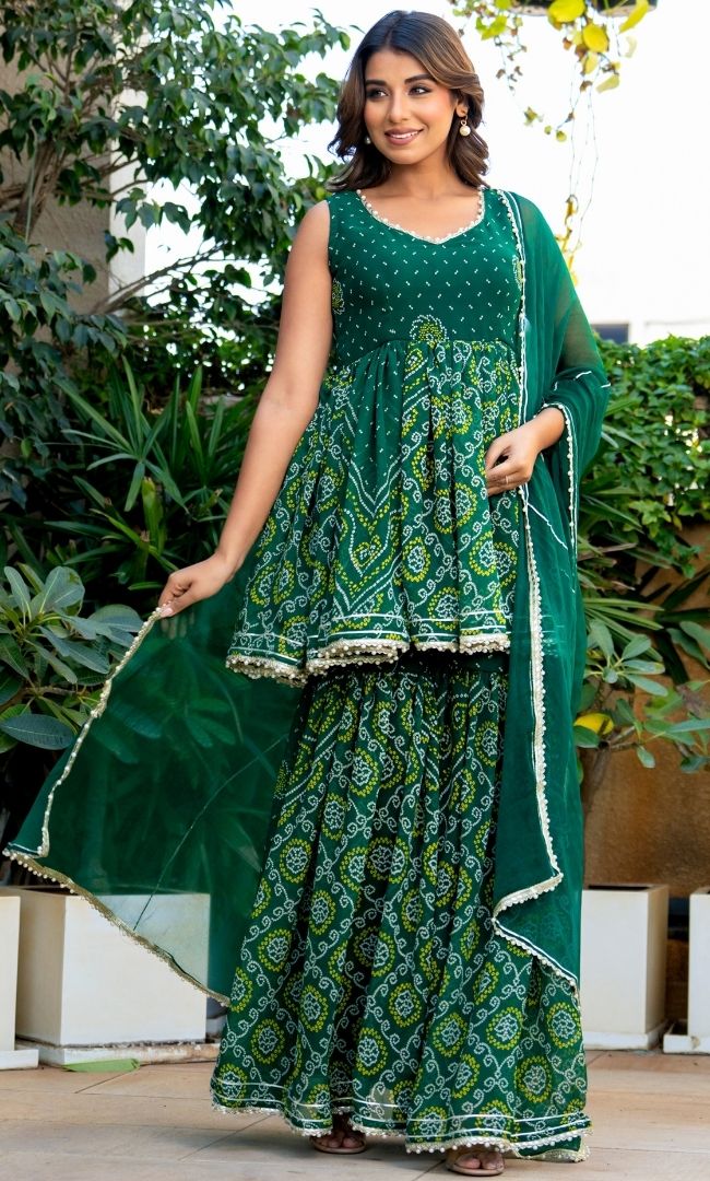 Grove Green Bandhej Sharara Set