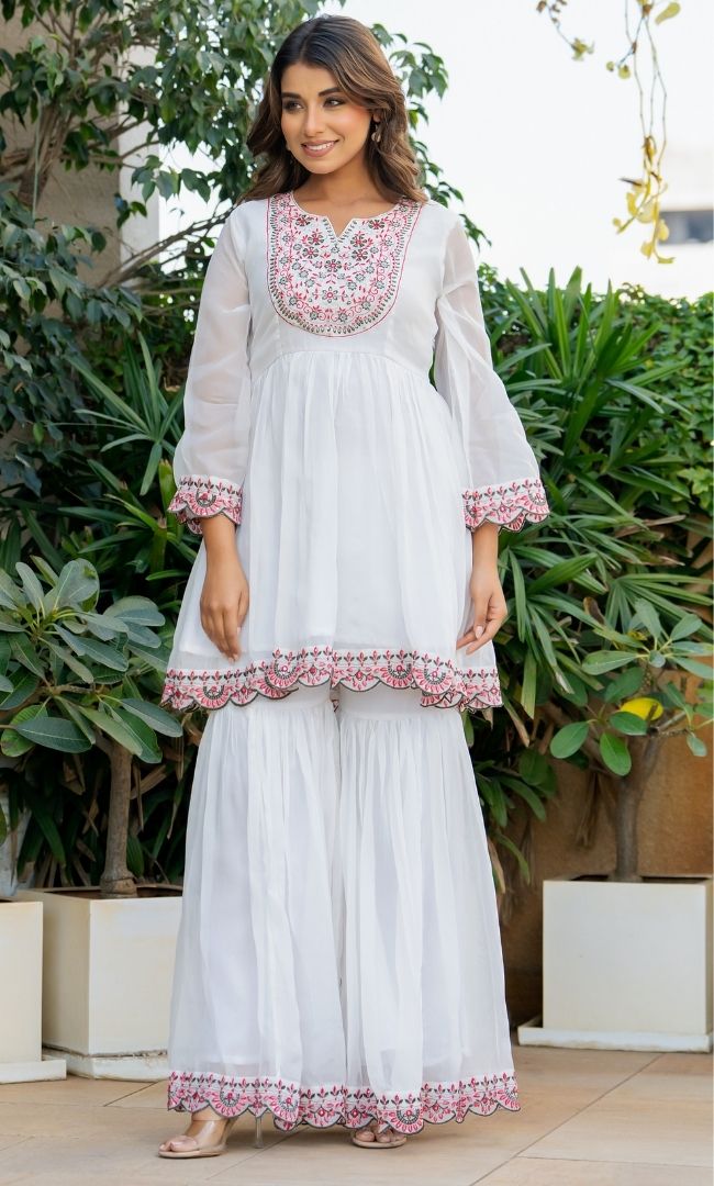 Swan White Organza Sharara Set