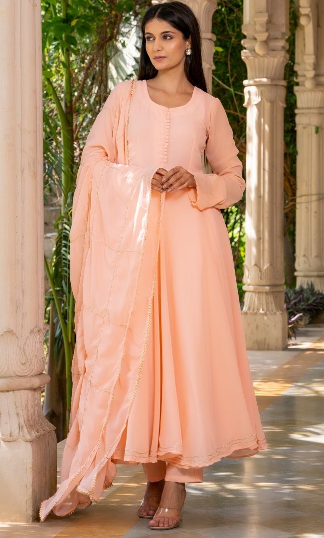 Peach Georgette Anarkali Set
