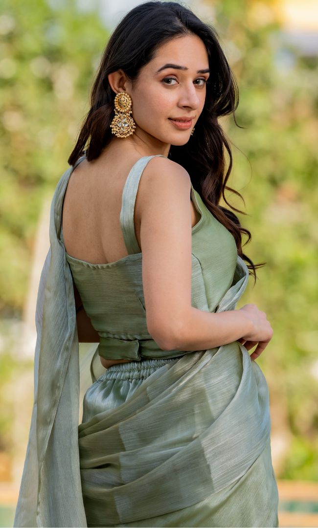 Pistachio Shimmer Ruffle Saree