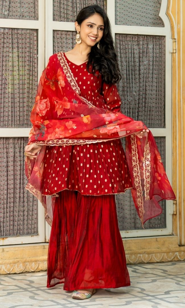 Maroon Chanderi Sharara Set