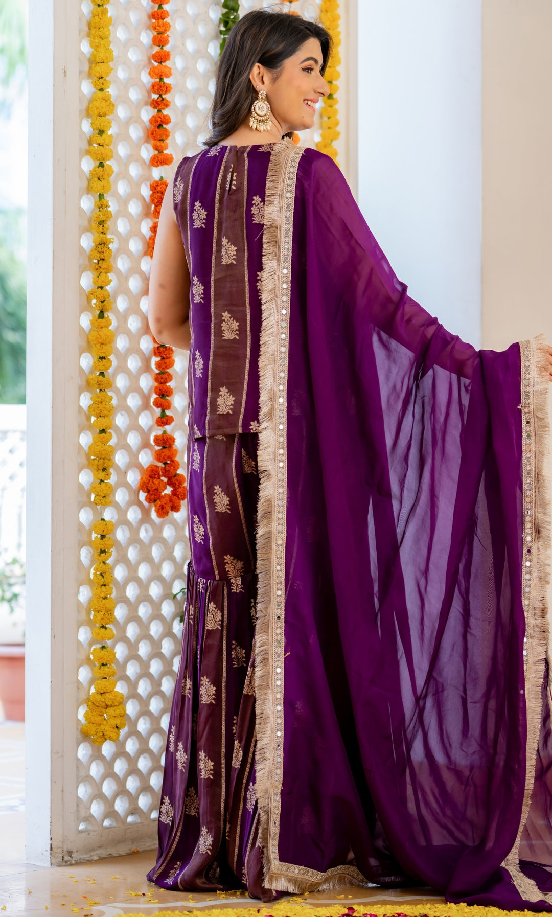 Purple Brocade Sharara Set