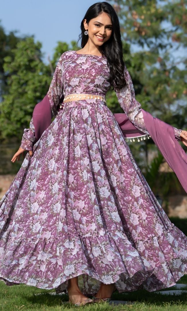 Mauve Floral Lehenga Set