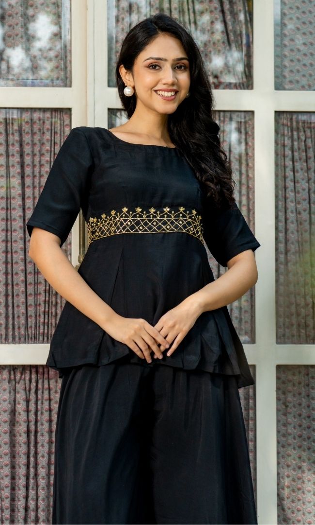 Pitch Black Muslin Sharara Set