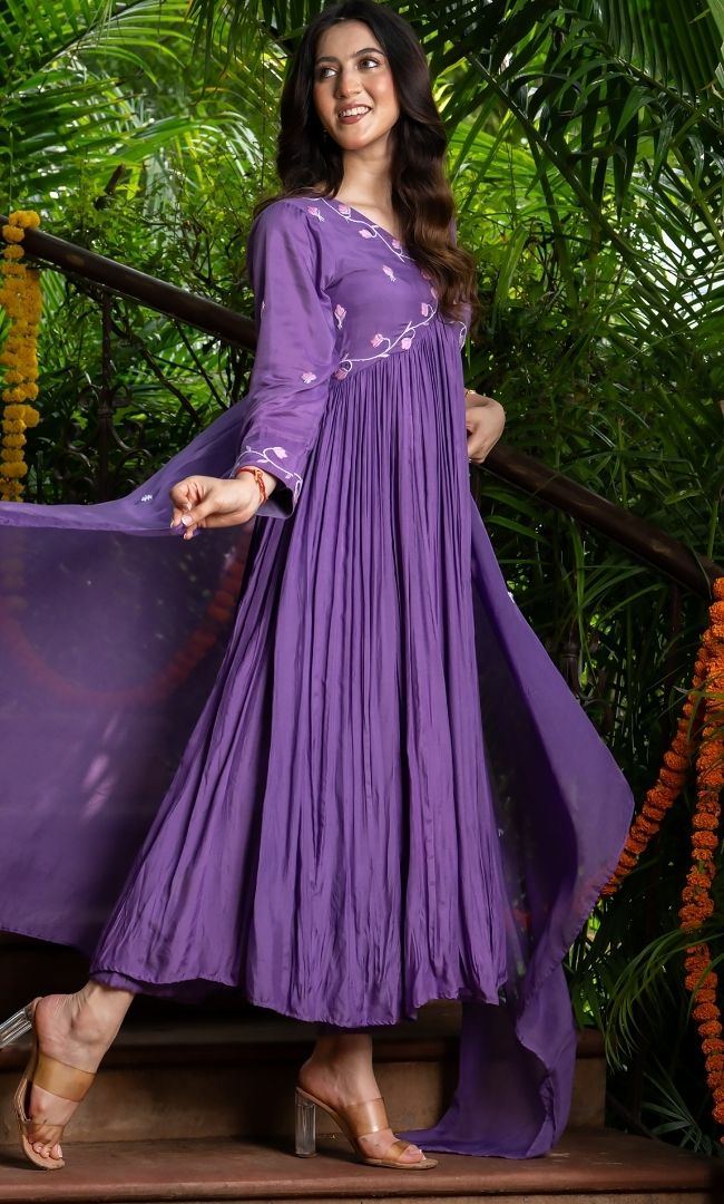Velour Purple Anarkali Set