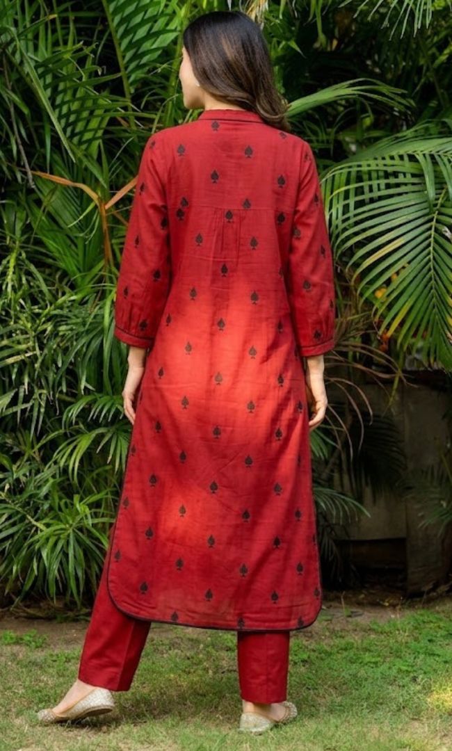 Red Pikes Spades Cotton Kurta Set