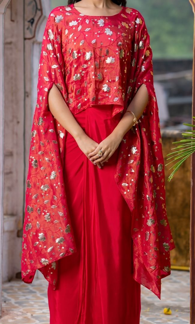 Sira Pink Skirt Cape Set