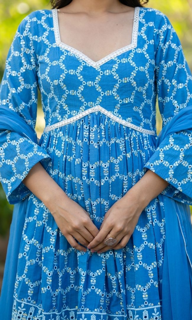 Blue Chikankari Sharara Set