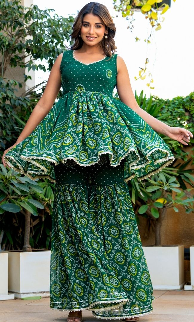 Grove Green Bandhej Sharara Set