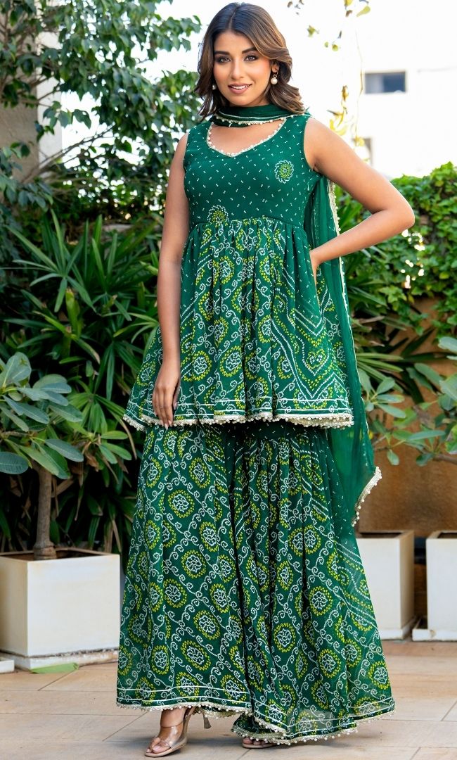 Grove Green Bandhej Sharara Set