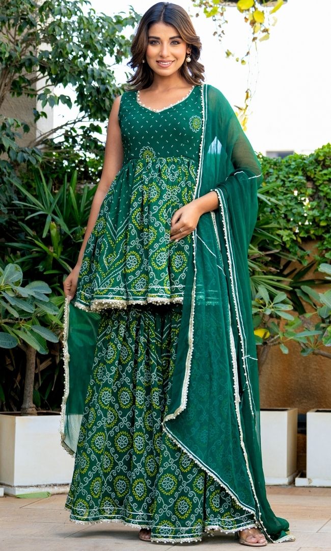 Grove Green Bandhej Sharara Set