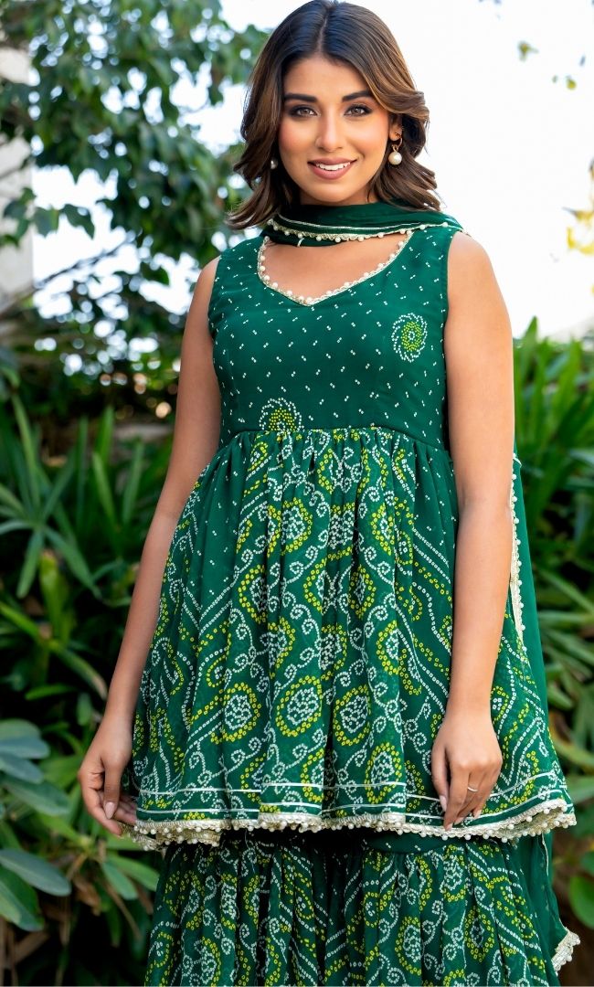 Grove Green Bandhej Sharara Set