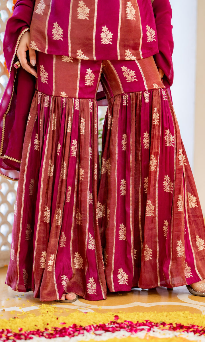 Alira Wine Brocade Sharara Set