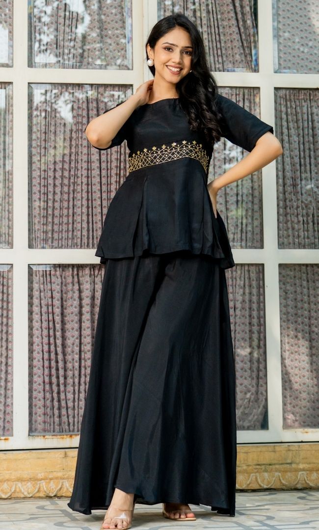 Pitch Black Muslin Sharara Set
